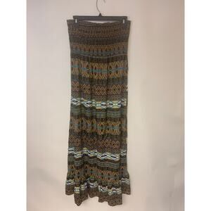 Mine  Boho Aztec Country Festival Southwest Boho Geometric Maxi Dress Womens L